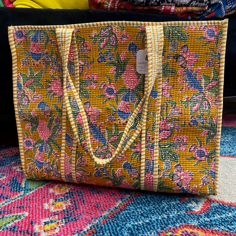 Quilted Tote Bag- Yellow Floral