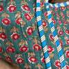 Quilted Tote Bag - Teal & Red Flowers - Damaged (Loose Stitching/Flowers Going Opposite Direction)