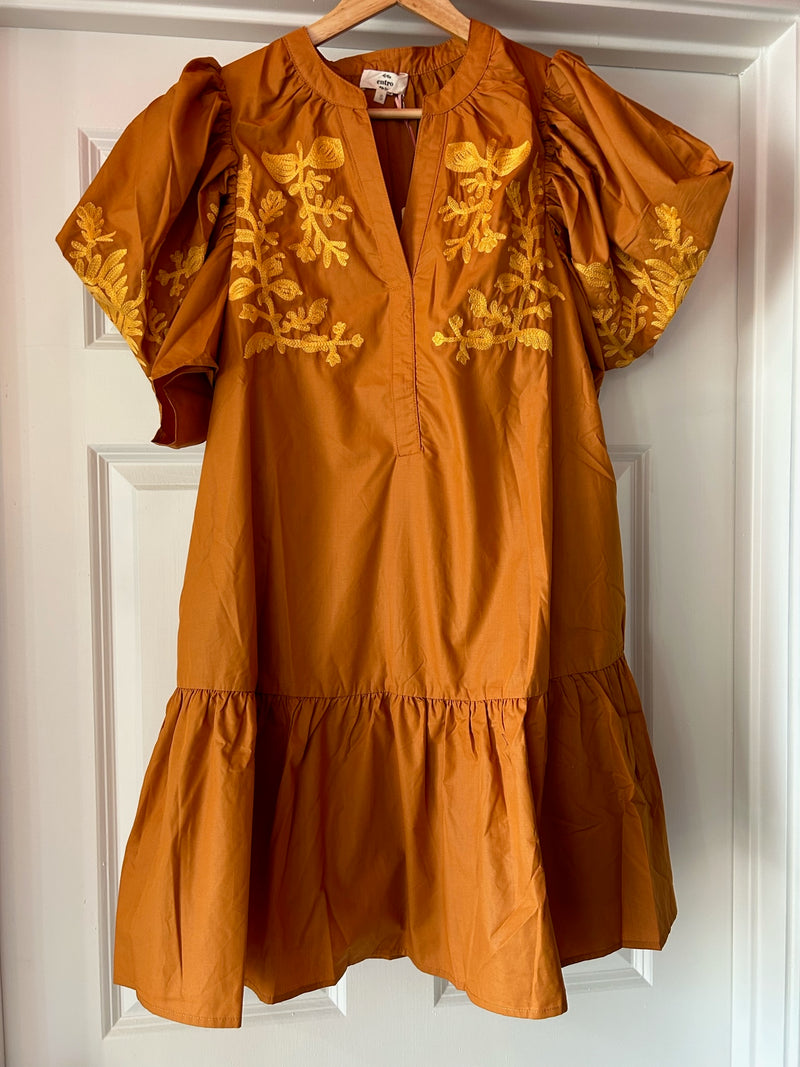 Orange Embroidered Fiesta Dress