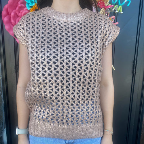 Metallic Sweater Top- Rose Gold