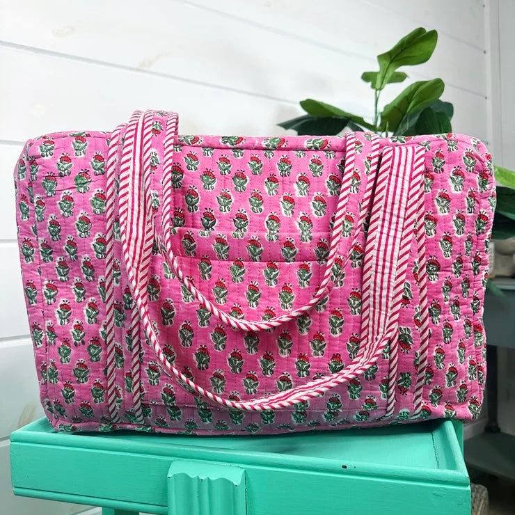 Quilted Overnight Bag- Pink Floral