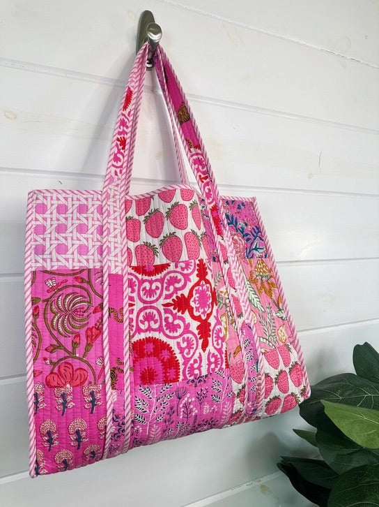 Quilted Tote Bag- Pink Patchwork