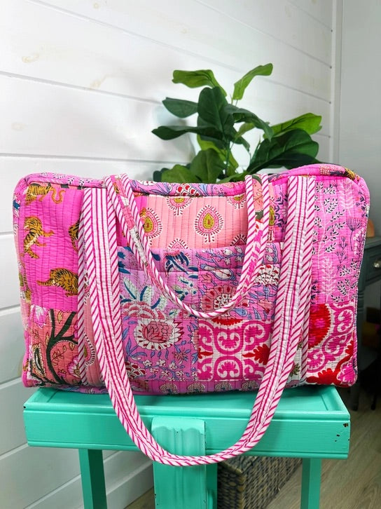 Quilted Overnight Bag- Pink Patchwork