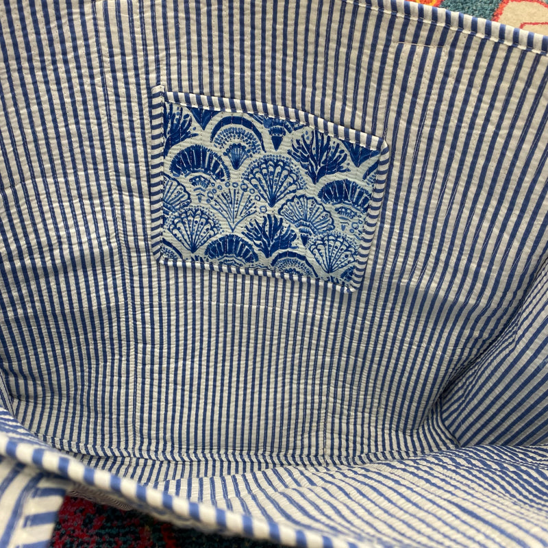Quilted Tote Bag- Blue Patterned