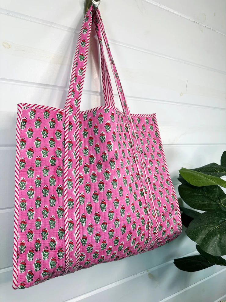 Quilted Tote Bag- Pink Floral