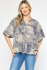 Blue Toile Top