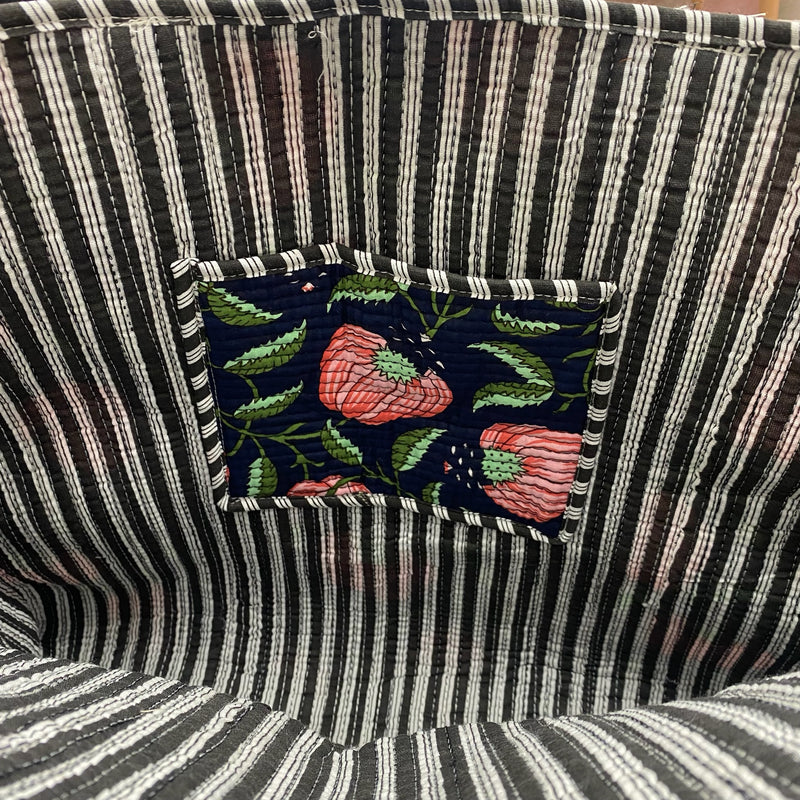 Quilted Tote Bag- Navy & Pink Floral
