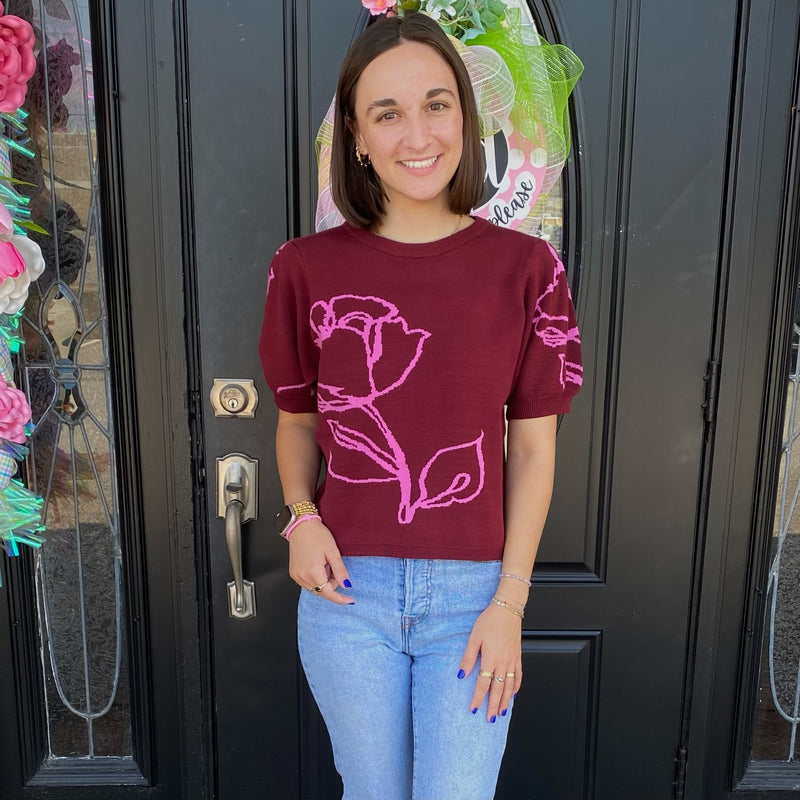 Rose Queen Sweater Blouse- Burgundy