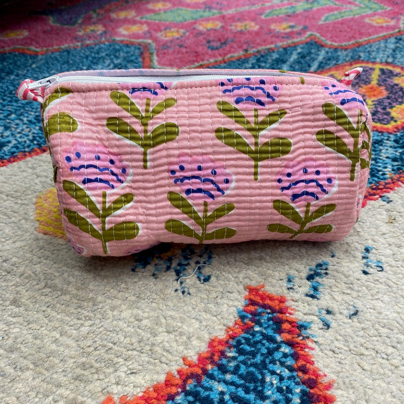 Quilted Cosmetic Bag- Coral Flowers