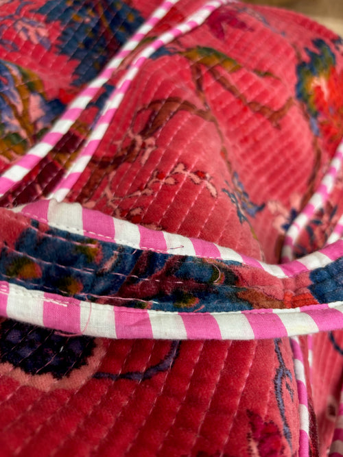 Quilted Velvet Tote - Pink with Pink Floral - Damaged (Loose Threads on Strap)