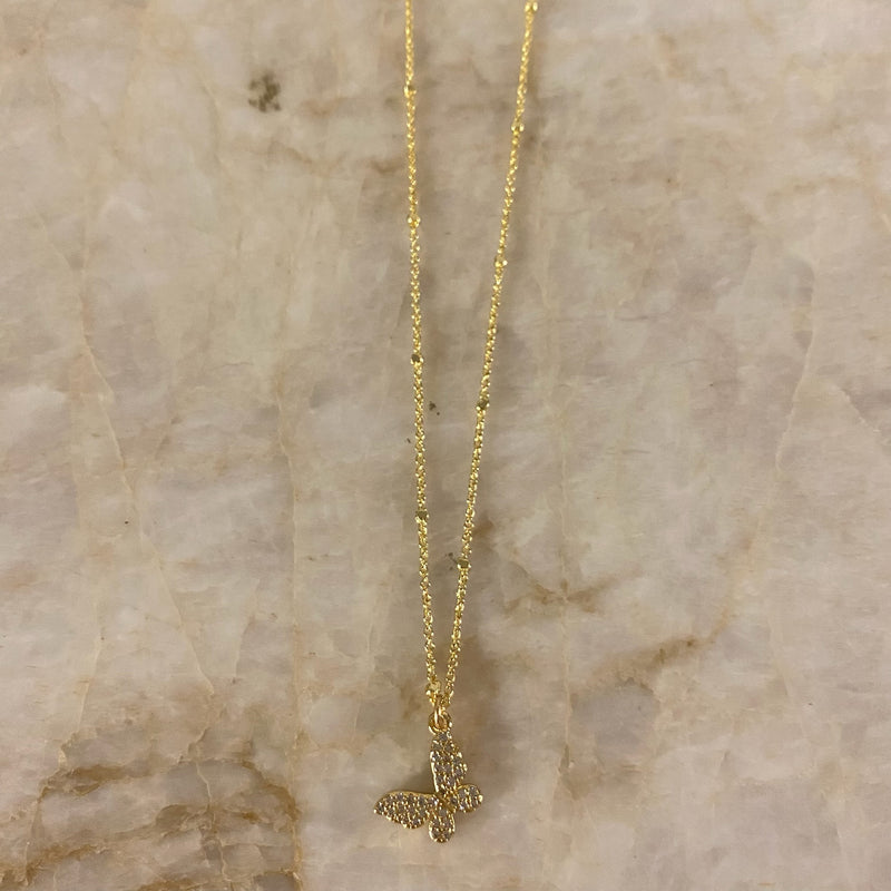 Pavé Butterfly Enamel Necklace