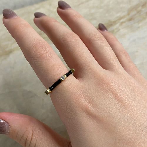 Black Enamel CZ Ring