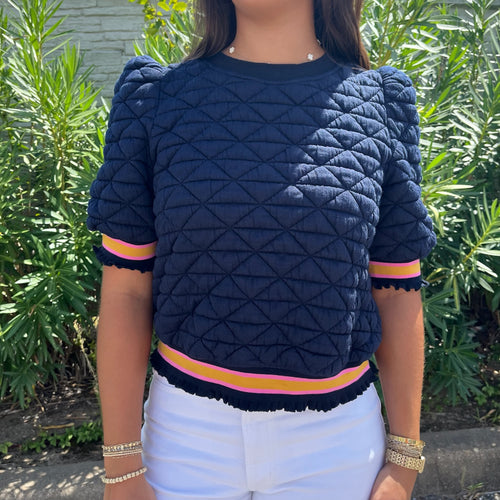 Sporty Sweater Top- Navy