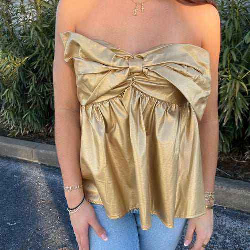 Gold Bow Strapless Top