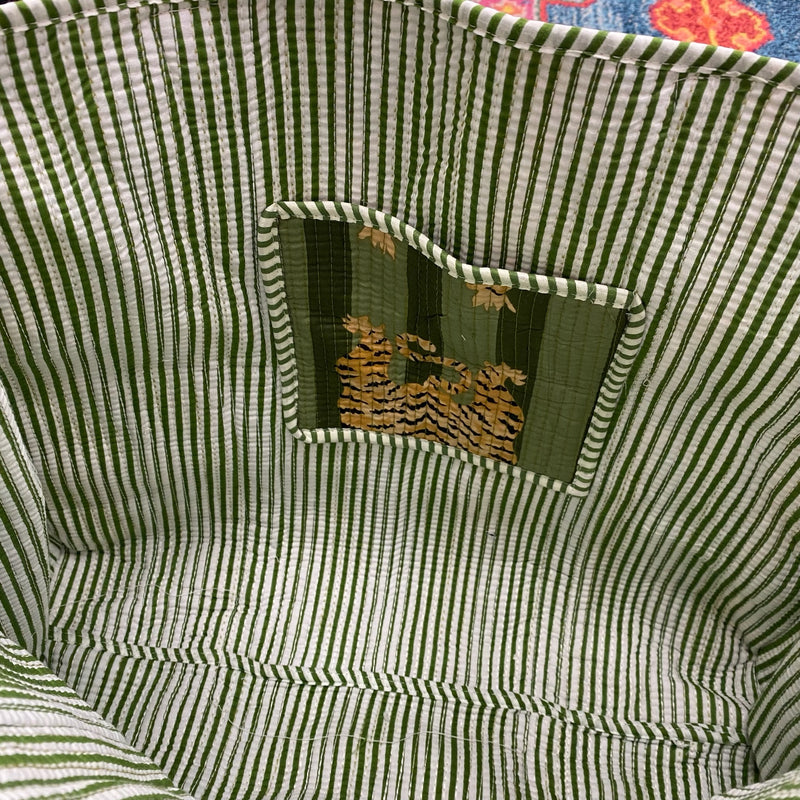 Quilted Tote Bag- Green Tiger