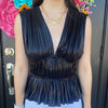 Pleated Metallic Top- Black