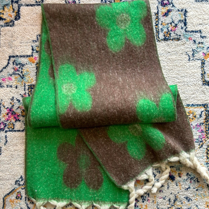 Floral Blanket Scarf - Green/Brown