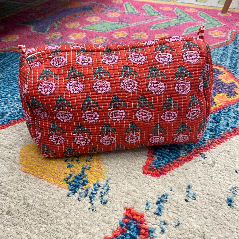 Quilted Cosmetic Bag- Red Floral