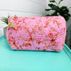 Quilted Cosmetic Bag - Pink Floral Diamond