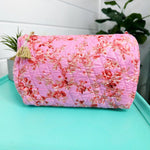 Quilted Cosmetic Bag - Pink Floral Diamond