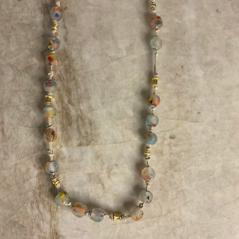 Leather Knotted Recycled Glass Necklace