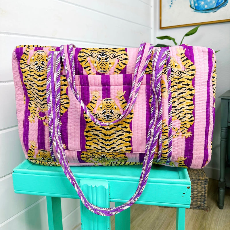 Quilted Overnight Bag- Purple Tiger
