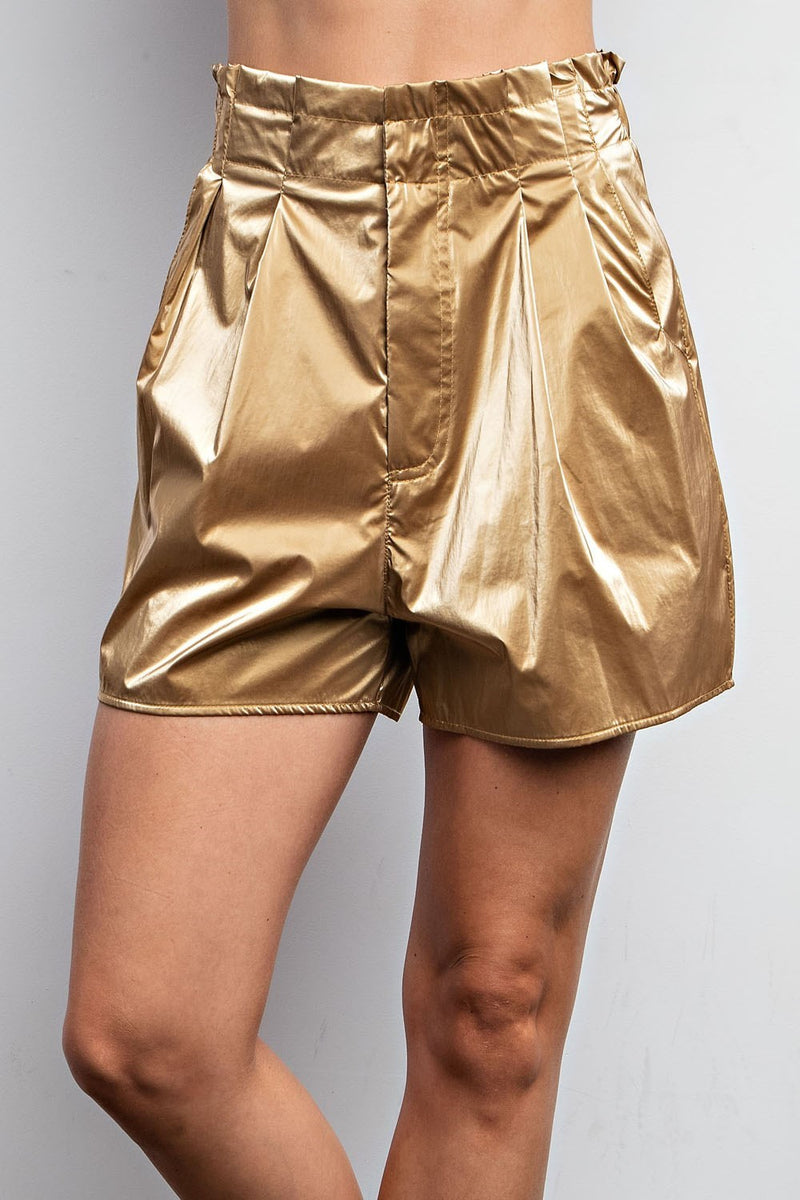 Gold Metallic Paper Bag Shorts