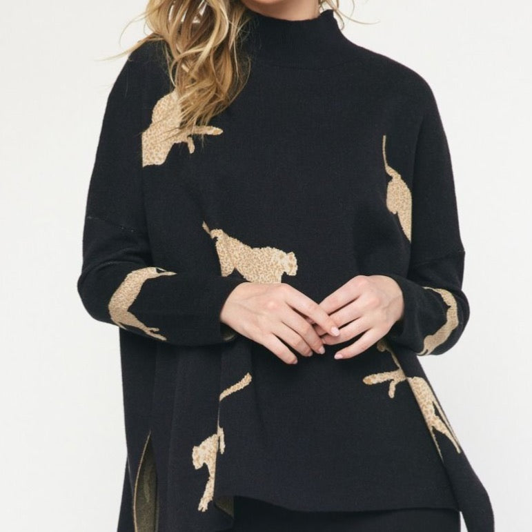 Cheetah Print Sweater (Black)