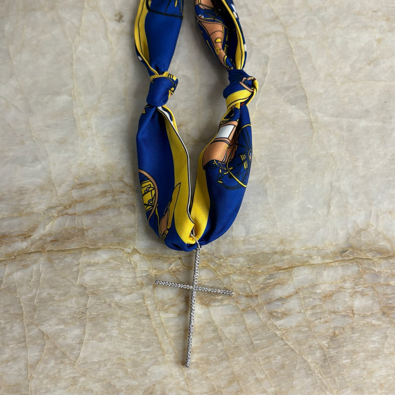 Scarf Necklace- Blue and Yellow Carts