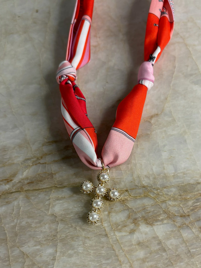Scarf Necklace- Pink and Red