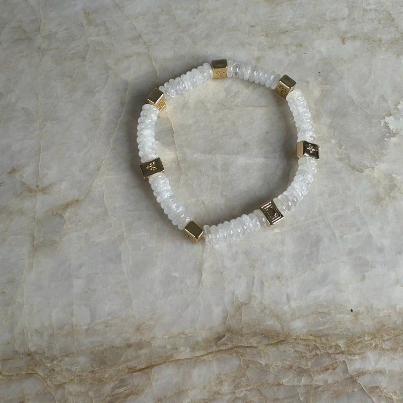 Mahjong Beaded Bracelet- White