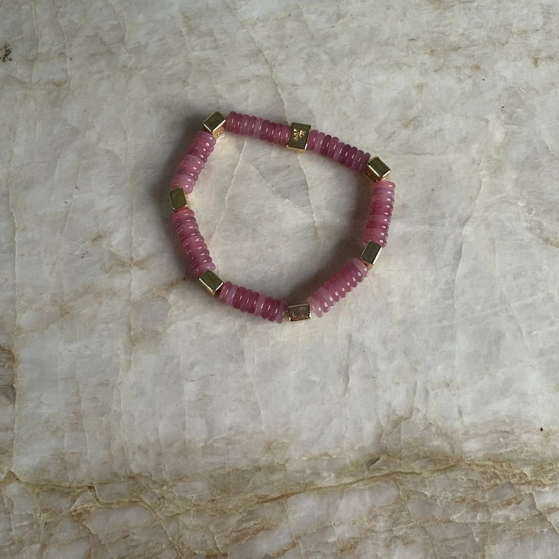 Mahjong Beaded Bracelet- Magenta