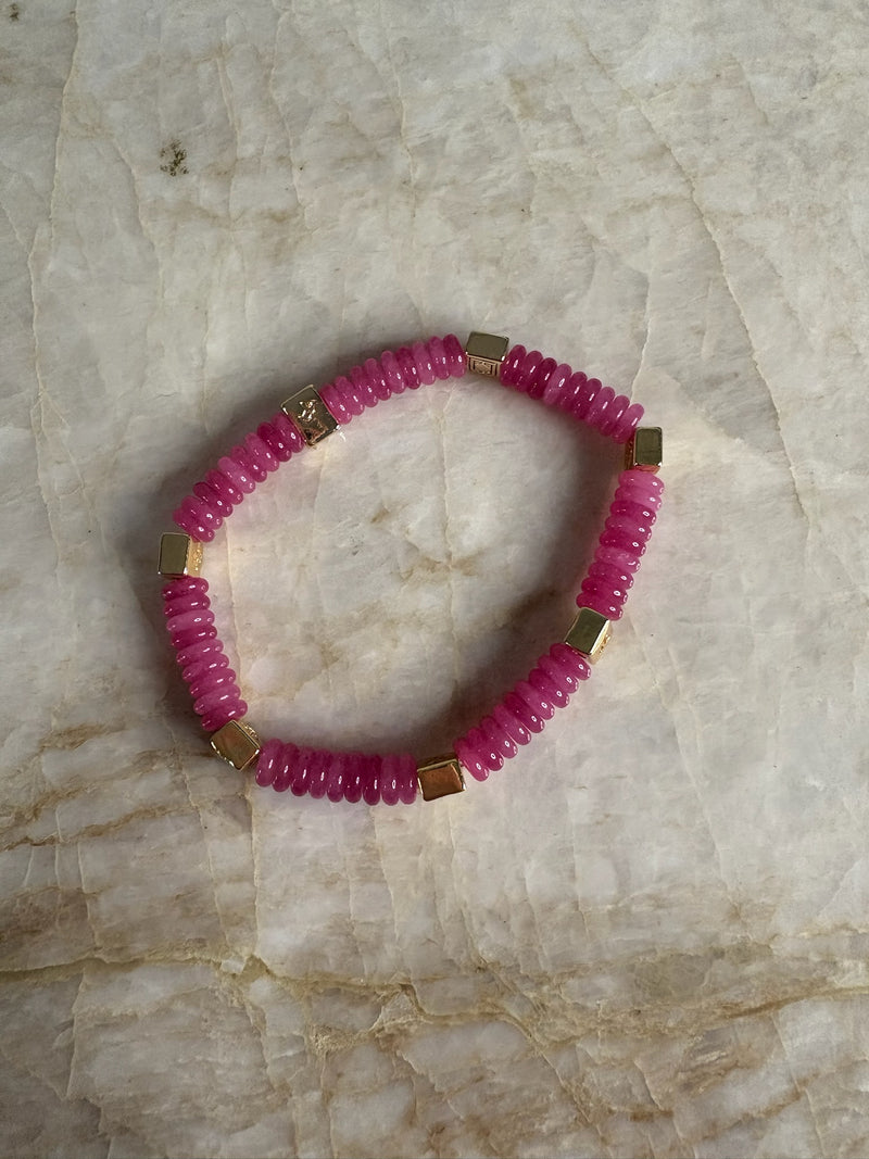 Mahjong Beaded Bracelet- Hot Pink