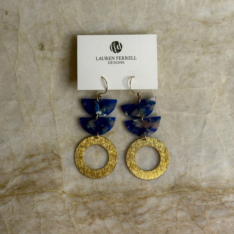 Double Acrylic Earrings- Wide Circle with Blue