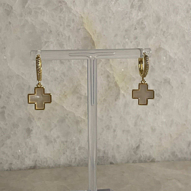 Mother of Pearl Cross Earrings