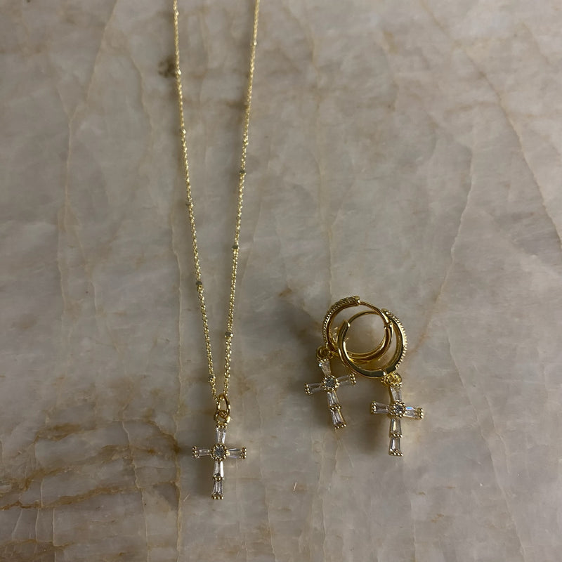 Baguette Cross Earrings