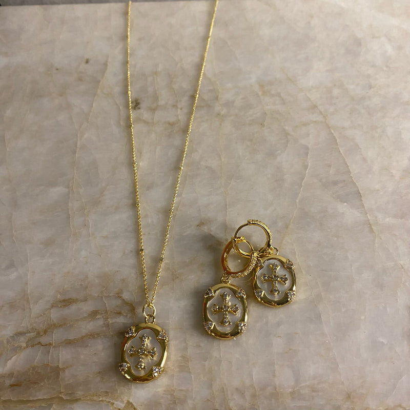 Mother of Pearl Cross Piece Earrings