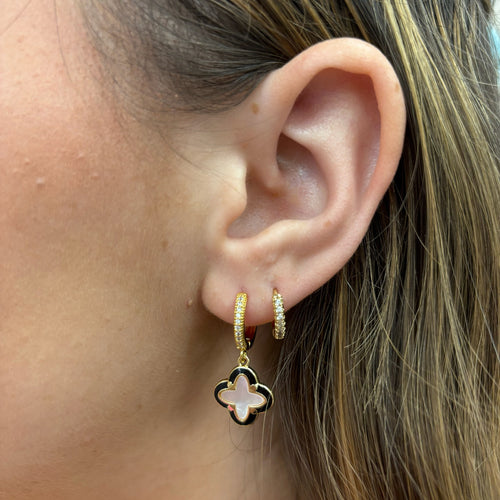 Black & Pearl Quatrefoil Earrings