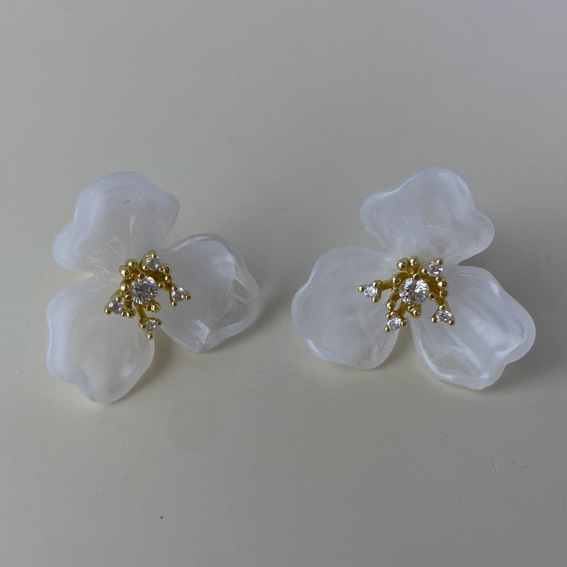 Floral Studs- White