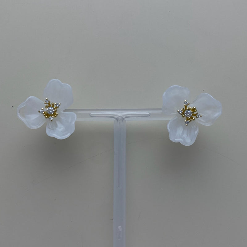 Floral Studs- White