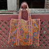 Quilted Tote Bag - Orange with Blue & Green Floral - Damaged (Different Pattern/ Small Hole)