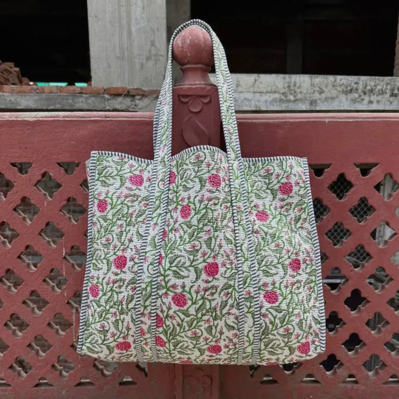 Quilted Tote Bag- Pink Floral