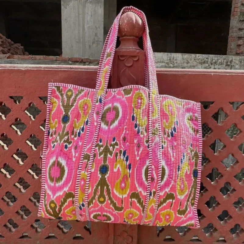 Quilted Tote Bag- Pink Aztec