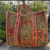 Quilted Velvet Tote Bag - Orange & Green Tiger - Damaged (Hole on Strap)