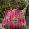 Quilted Tote Bag - Pink Stripe Tiger - Damaged (Loose Threading/Blue Spots)