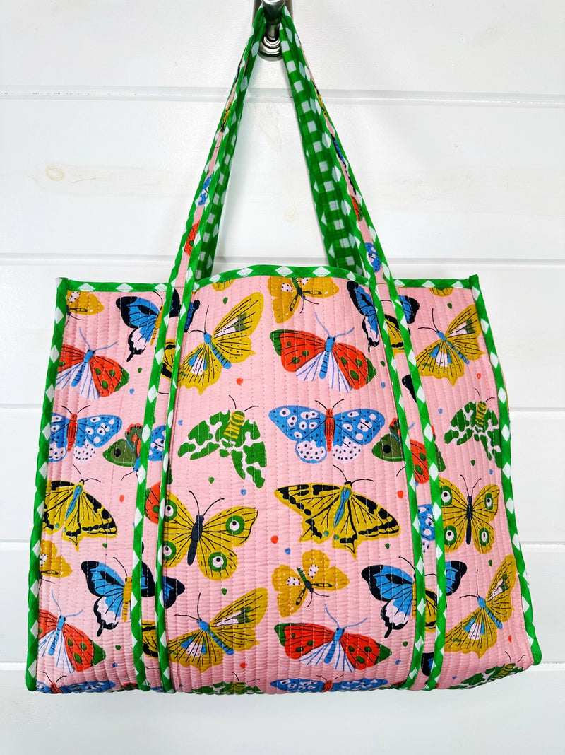 Quilted Tote Bag- Pink Butterfly