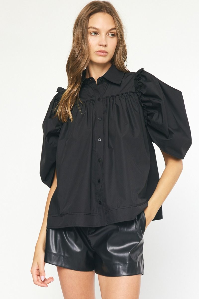 Puff Sleeve Blouse - Black