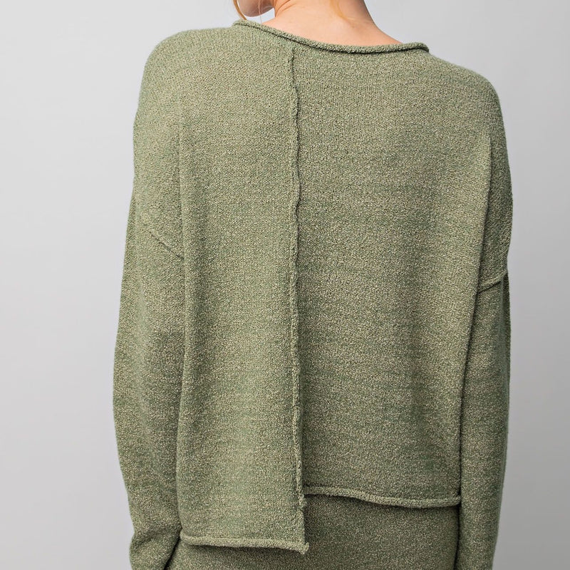 Knitted Uneven Hem Sweater Lounge Top in Sage (TOP ONLY)