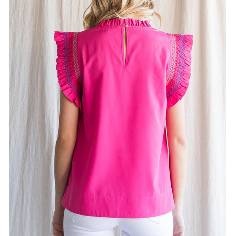 Solid Top With Frilled Neck (Fuchsia)