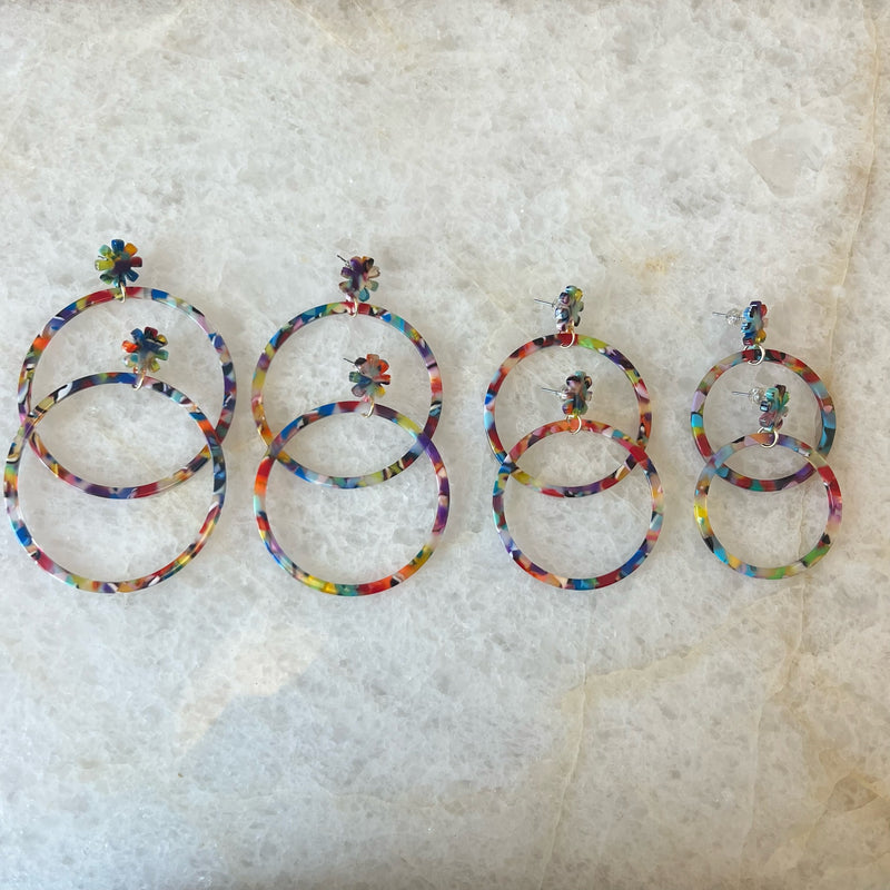 Multi Colored Flower Acrylic Hoop Earrings